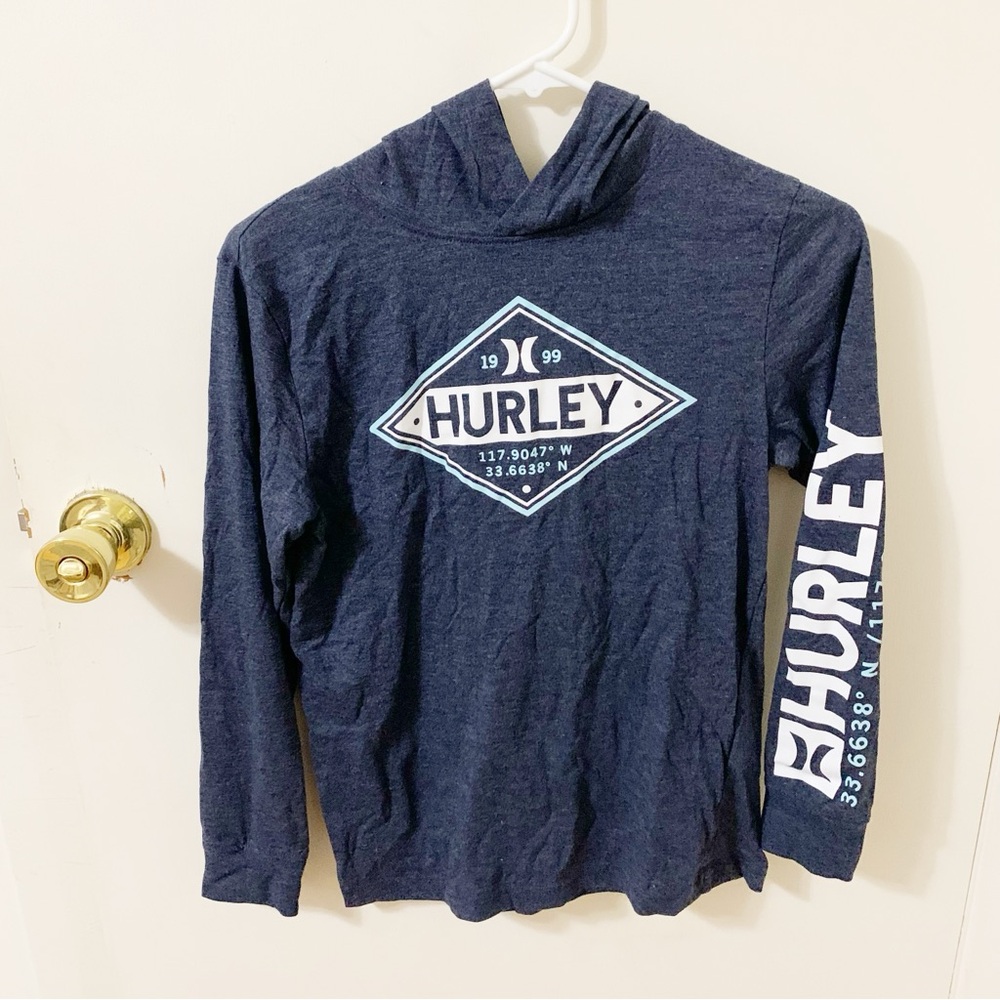Hurley boys navy long sleeve hooded tee shirt top large